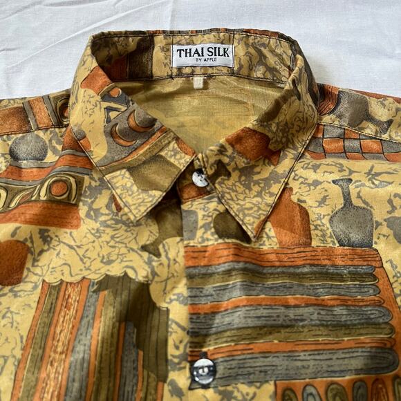 Vintage 80s / 90s Mens Thai Silk Button Down Shirt Short Sleeve‎ // Size 2XL - Picture 2 of 3